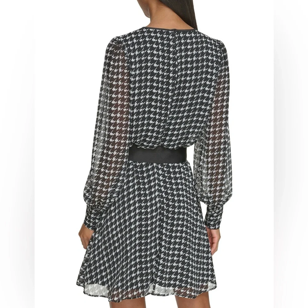 KARL LAGERFELD PARIS Houndstooth Belted Fit & Flare Dress, Size 14 - Picture 4 of 16